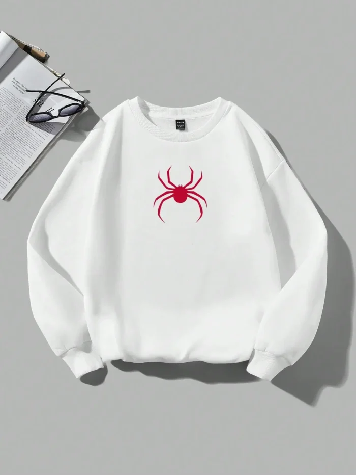 kf S1ac00cd21f6b42ce91eeef8af89607993 Spring Casual Women Sweatshirts Simple Spider Prints Hoodies Comfortable Fleece Soft Pullover Crewneck Loose Female Tops