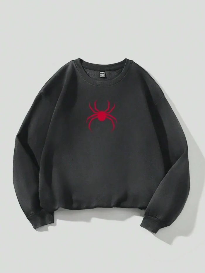 kf S5cedfcc76d414874b4aa85b239d0f17eS Spring Casual Women Sweatshirts Simple Spider Prints Hoodies Comfortable Fleece Soft Pullover Crewneck Loose Female Tops