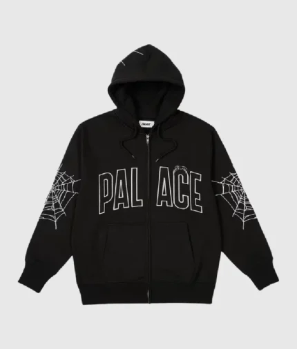 palace logo sp5der zipup hoodie black